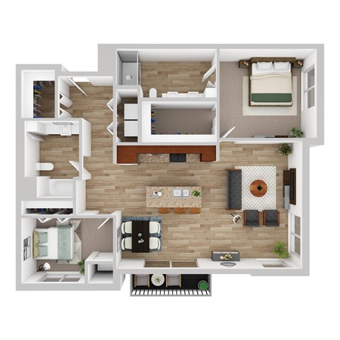 Floor plan for 2 beds, 2 baths, 1228 sqft